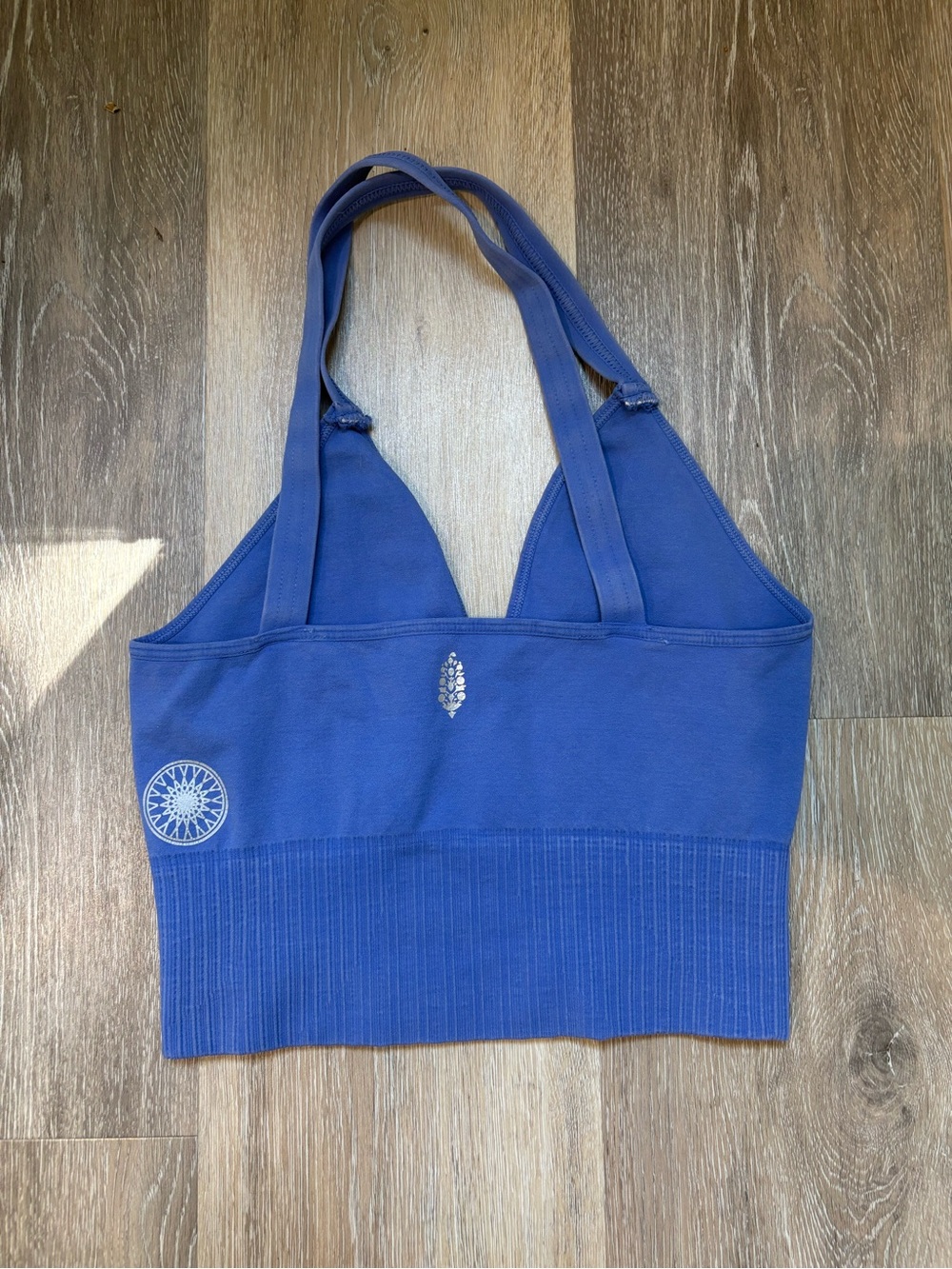 Free People Blue Active Top with White Print